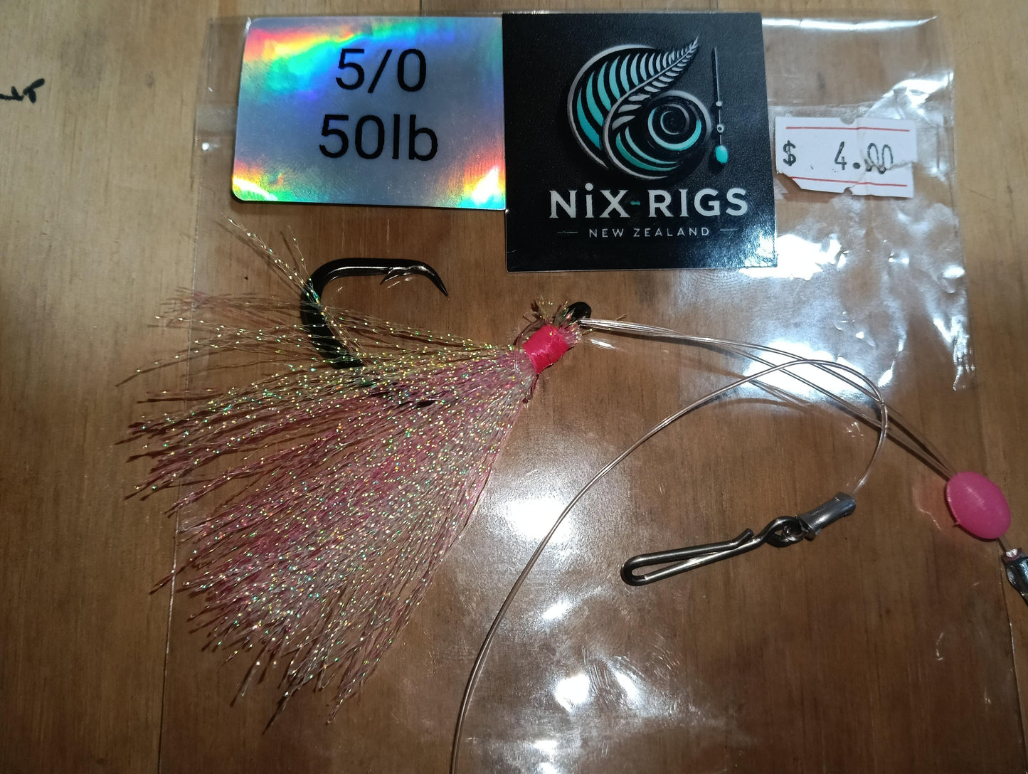 5/0 6/0 flasher hook with quick clip, 50lb trace